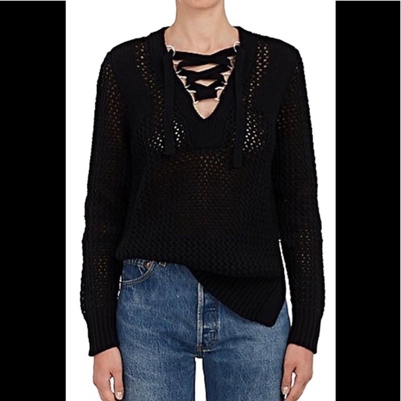 NWT Derek Lam 10 Crosby open knit lace up sweater SZ L Reg $395 - Picture 1 of 8